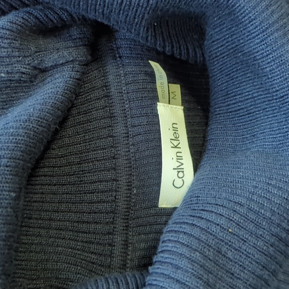 Calvin Klein sweater dress pleated cowl neck size Medium navy blue - Picture 2 of 4